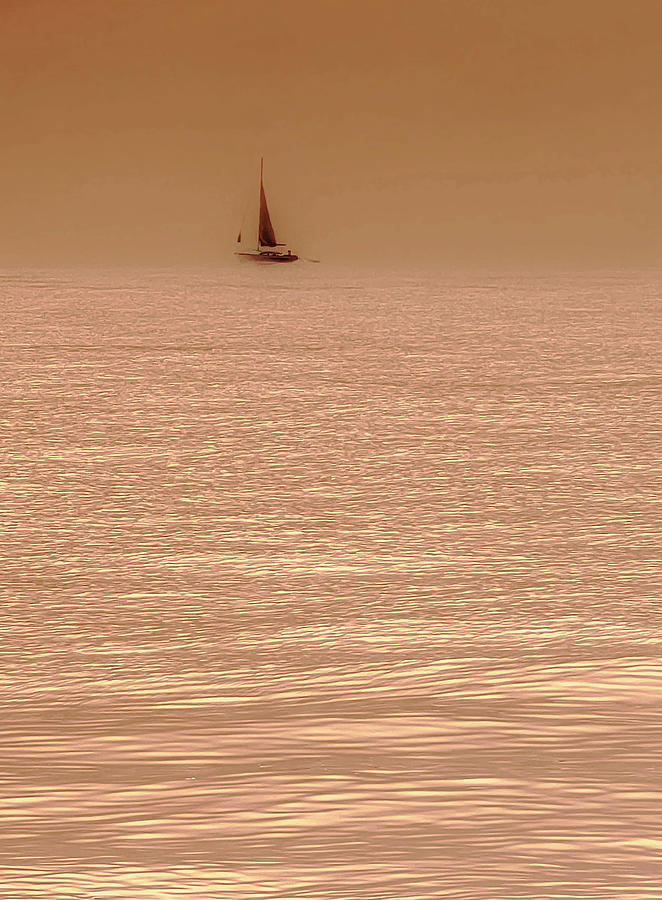 Ghost Boat Over Shimmering Sea Photograph by Lorraine Devon Wilke
