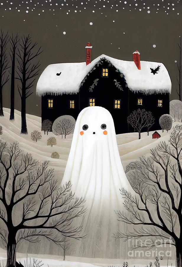 Halloween Painting - Ghost House In Snow Forest  by N Akkash