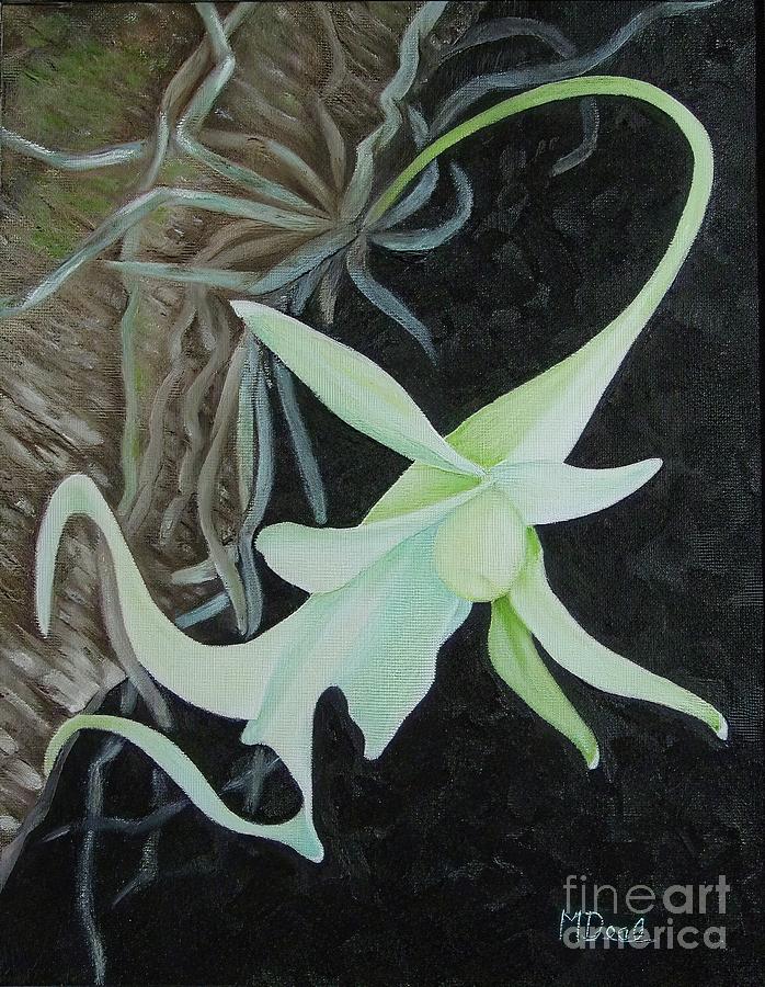 Ghost Orchid on a Palm Tree Painting by Mary Deal