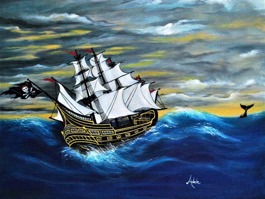 Whale Painting - Ghost Pirate Ship by Adele Moscaritolo