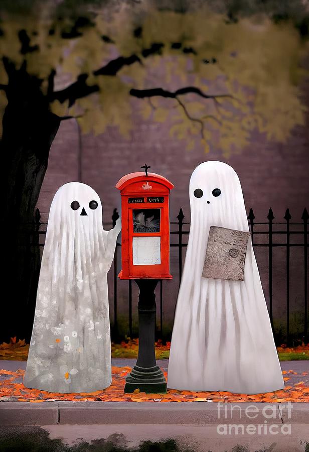Halloween Painting - Ghost Sending Post   by N Akkash