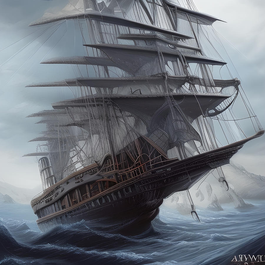 Ghost Ship Haunted Voyage On The Mysterious Sea vs12 Digital Art by ...