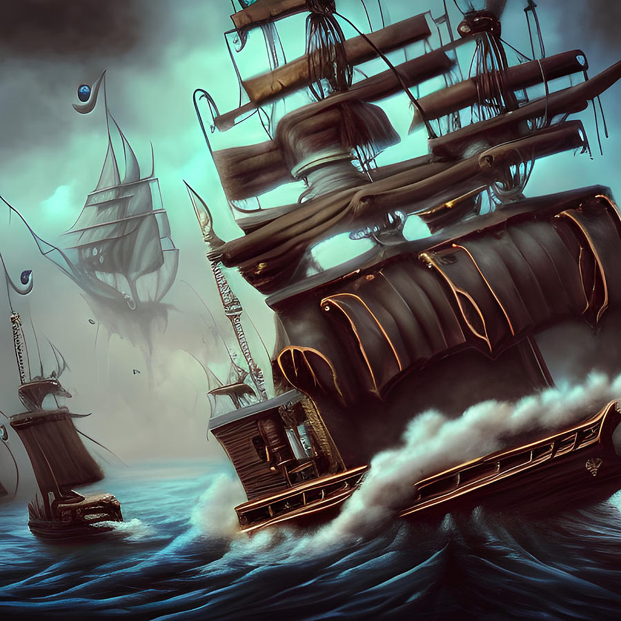 Ghost Ship Haunted Voyage On The Mysterious Sea vs7 Digital Art by ...