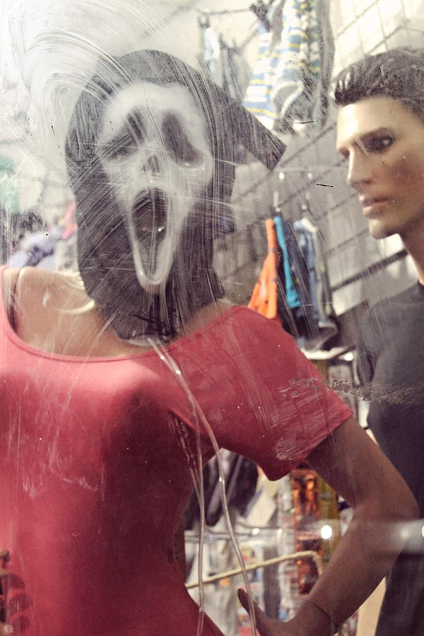 Ghostface Scream Mask Behind Dirty Glass Photograph by Crisserbug