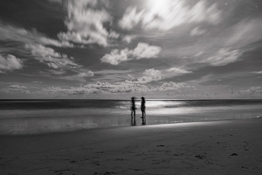 Ghostly Girls on the Night Beach Photograph by Liz Albro