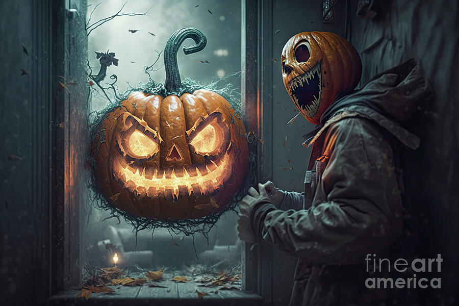 Ghoulish Pumpkin Halloween Spooky Scary Pumpkins Digital Art by Vivian Krug Cotton