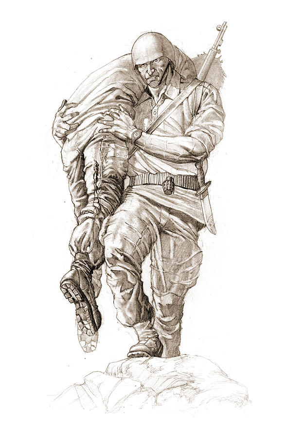 GI Carries the Injured Drawing by James Robinson - Fine Art America