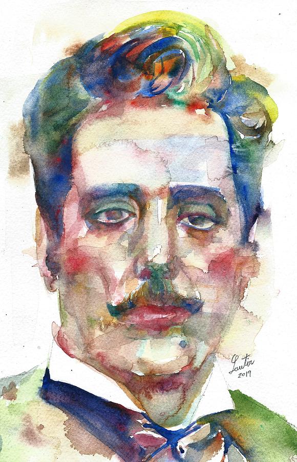 GIACOMO PUCCINI - watercolor portrait Painting by Fabrizio Cassetta