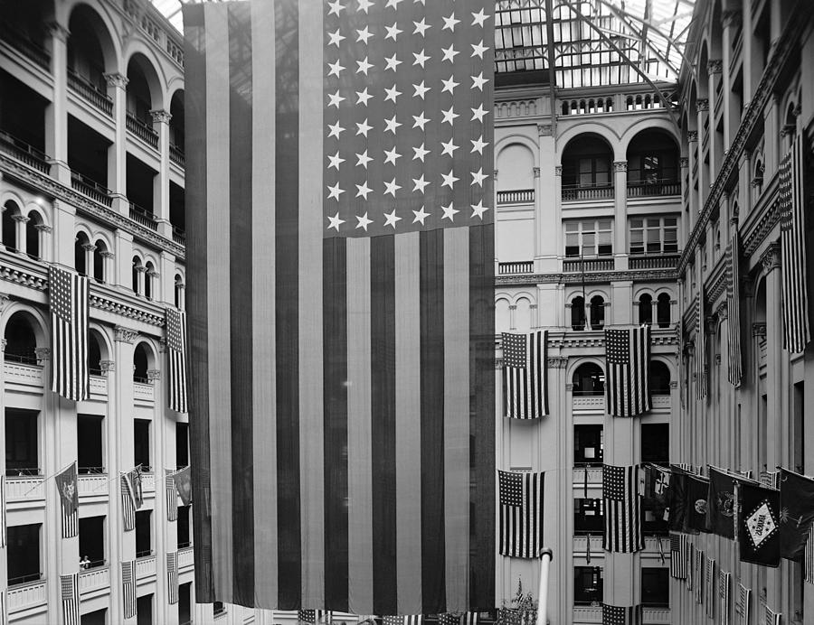 Giant American Flag In The Old Post Office Building - Washington DC - 1925 Photograph by War Is Hell Store