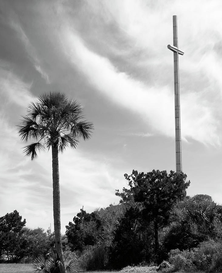 Giant cross at St Augustine Florida BW Photograph by Bob Pardue