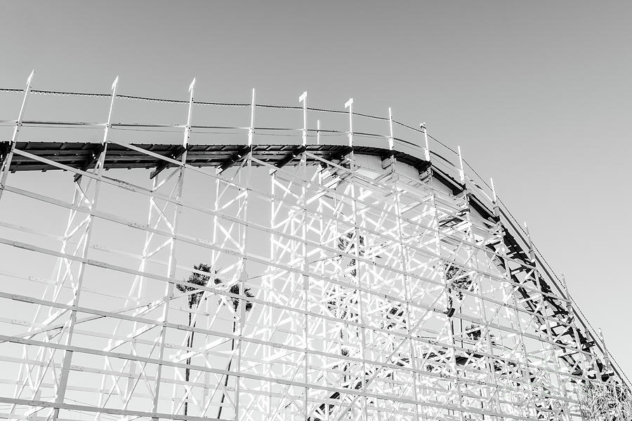 Giant Dipper Roller Coaster Santa Cruz Black and White Photo Photograph by Paul Velgos