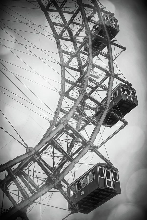 Giant Ferris Wheel Prater Park Vienna Black and White  Photograph by Carol Japp