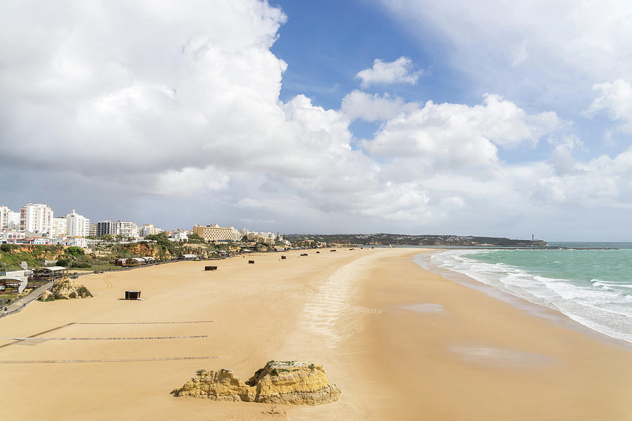 Holiday Photograph - Giant Golden Beach - Praia da Rocha Beach Portimao Portugal by Georgia Mizuleva