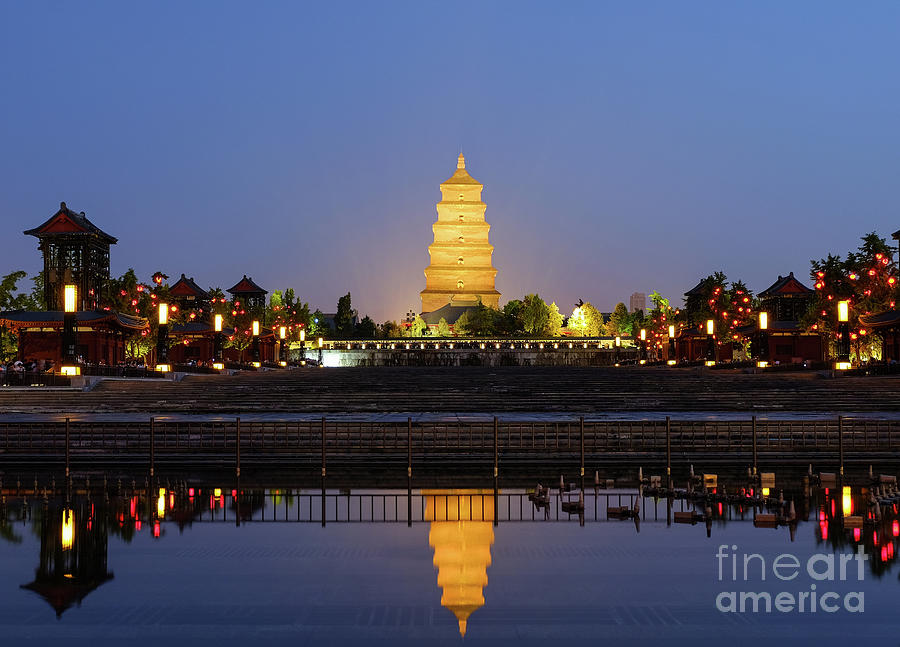 Giant Goose Pagoda at Night. Photograph by Iryna Liveoak