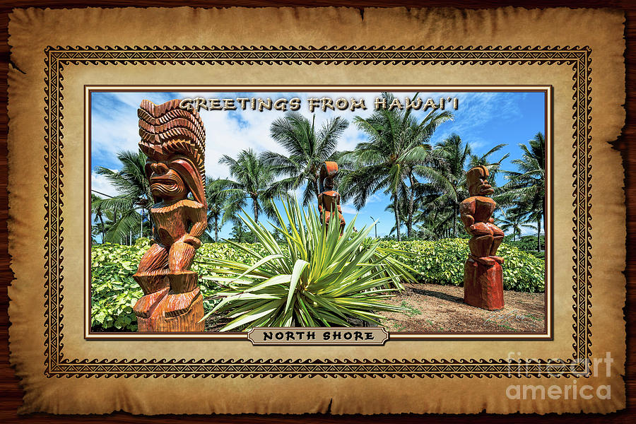Hawaiian Tiki Statues Photograph - Giant Hawaiian Tikis Hawaiian Style Postcard by Aloha Art