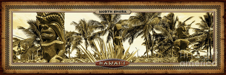 Giant Hawaiian Tikis Vintage Hawaiian Style Panoramic Photograph Photograph by Aloha Art