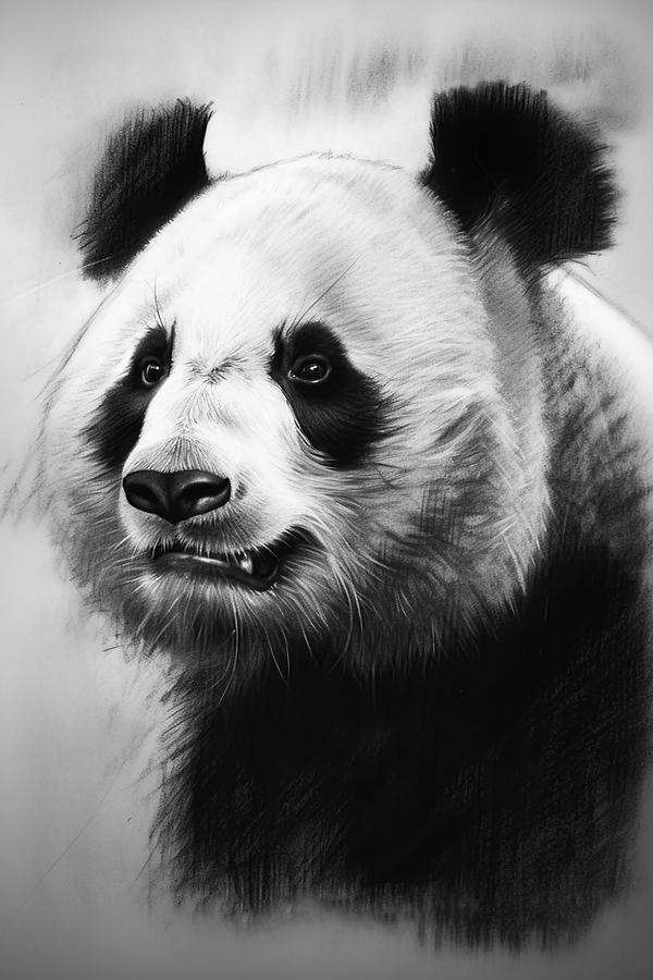 Wildlife Drawing - Giant Panda Bear, charcoal drawing by David Mohn