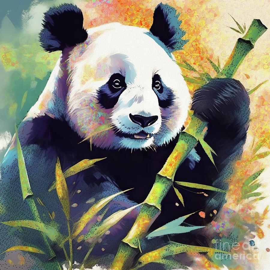 Giant Panda Eating Bamboo Shoots - 01941 Digital Art by Philip Preston