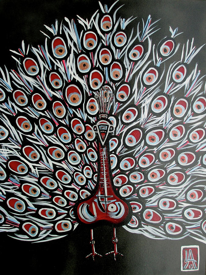 red peacock painting