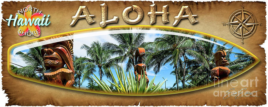Giant Tiki Statues Surf Board Photograph by Aloha Art