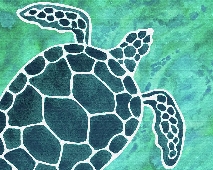 Giant Turtle Emerald Sea Watercolor  Painting by Irina Sztukowski