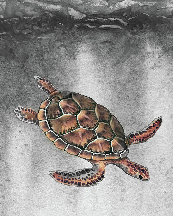 Giant Turtle Under The Sea Swimming Free Watercolor Painting I  Painting by Irina Sztukowski