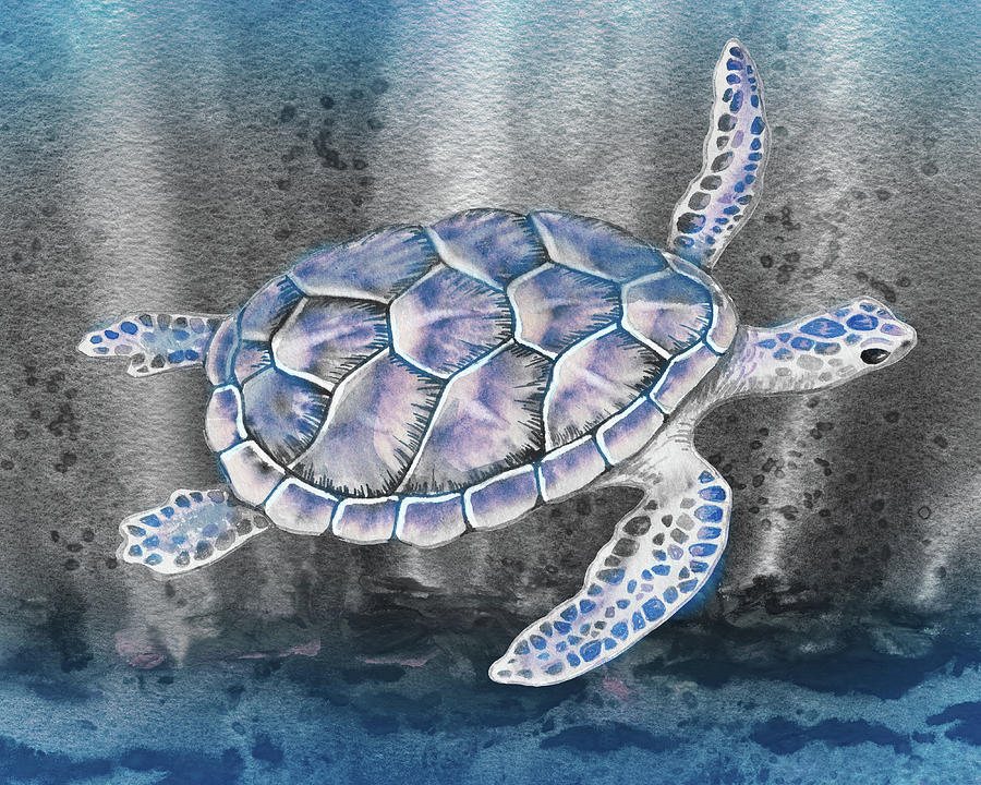 Giant Turtle Under The Sea Swimming Free Watercolor Painting VI Painting by Irina Sztukowski
