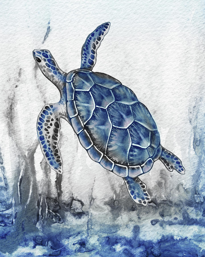 Giant Turtle Under The Sea Swimming Free Watercolor Painting VII Painting by Irina Sztukowski
