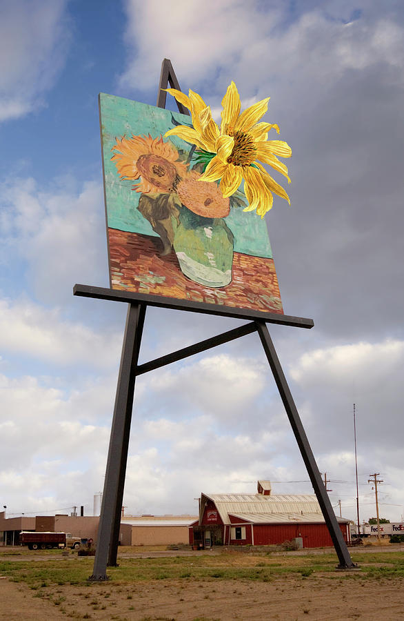 Giant Vincent van Gogh Sunflower Painting With Van Huysum Flower 2 Mixed Media by Bob Pardue