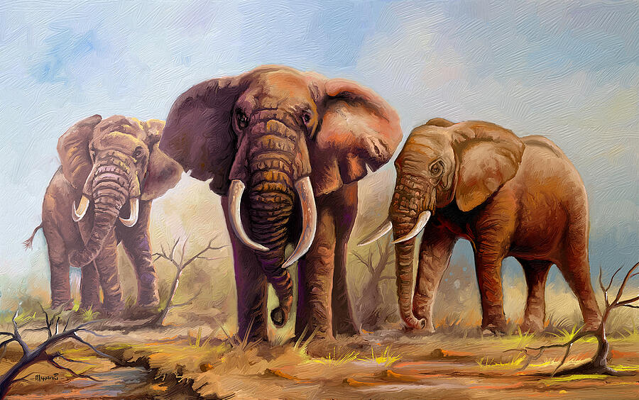 Giants of Savannah Painting by Anthony Mwangi Giants of Savannah Painting by Anthony Mwangi