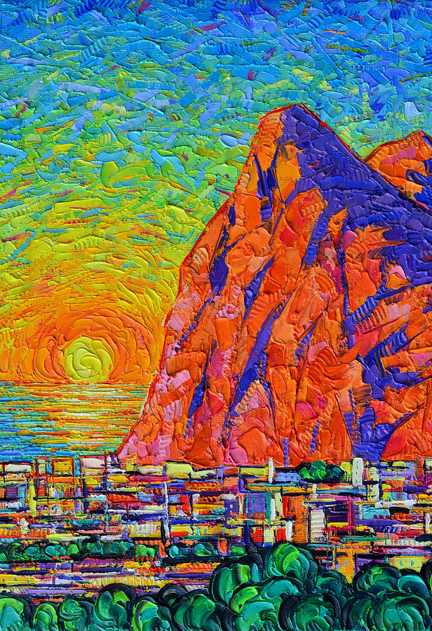 GIBRALTAR GLORIOUS SUNRISE abstract textural impasto palette knife oil painting Ana Maria Edulescu Painting by Ana Maria Edulescu