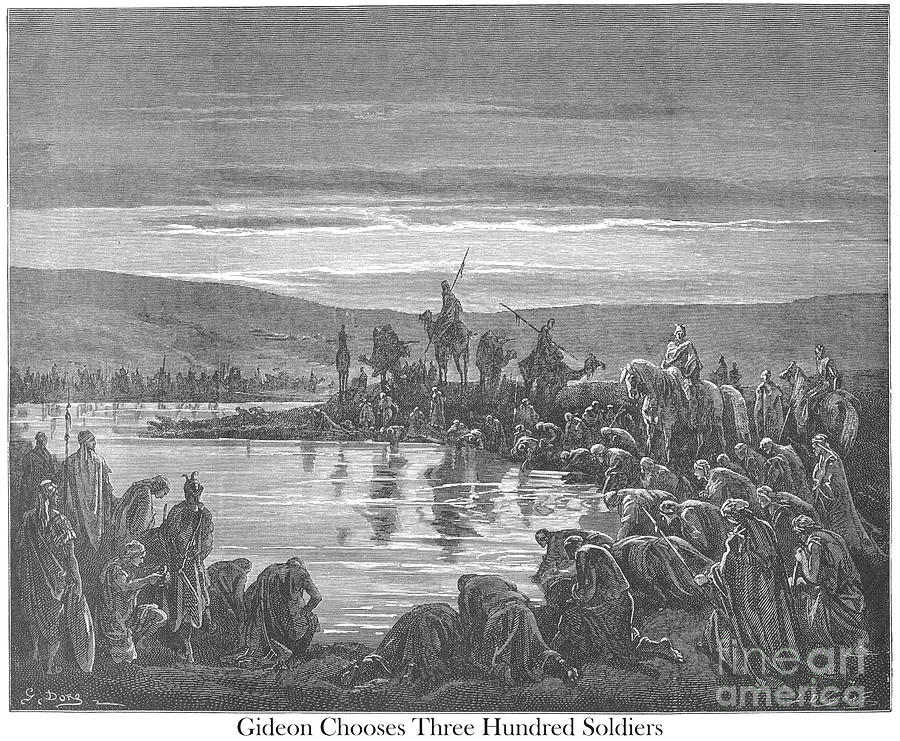 Gideon Choosing His 300 Soldiers by Gustave Dore v1 Drawing by Historic illustrations