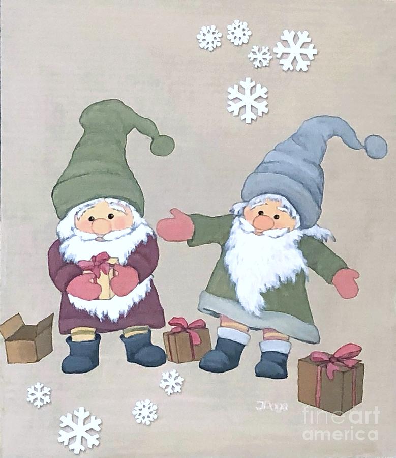 Gift gnomes Painting by Inese Poga