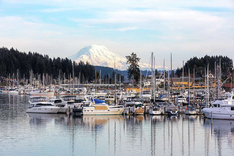 Gig Harbor Marina with Mt Rainier Photograph by Mike Centioli - Pixels