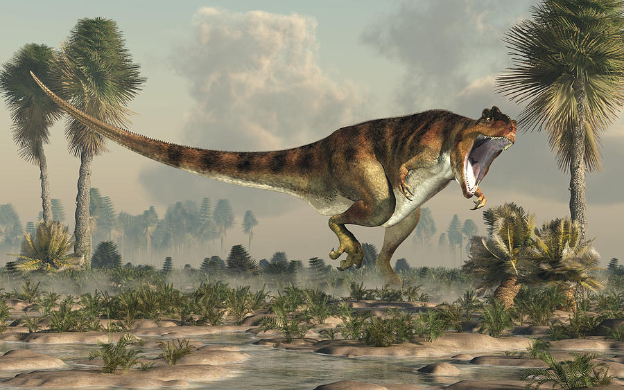 Giganotosaurus Hunting In A Watery Lowland Digital Art