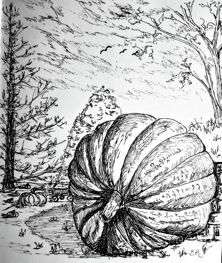 Gigantic Gourd Drawing by Eileen Kelly