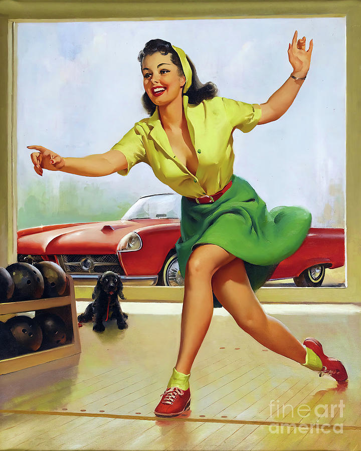 Gil Elvgren - Bowling, circa 1970 Painting by Magical Vintage - Pixels