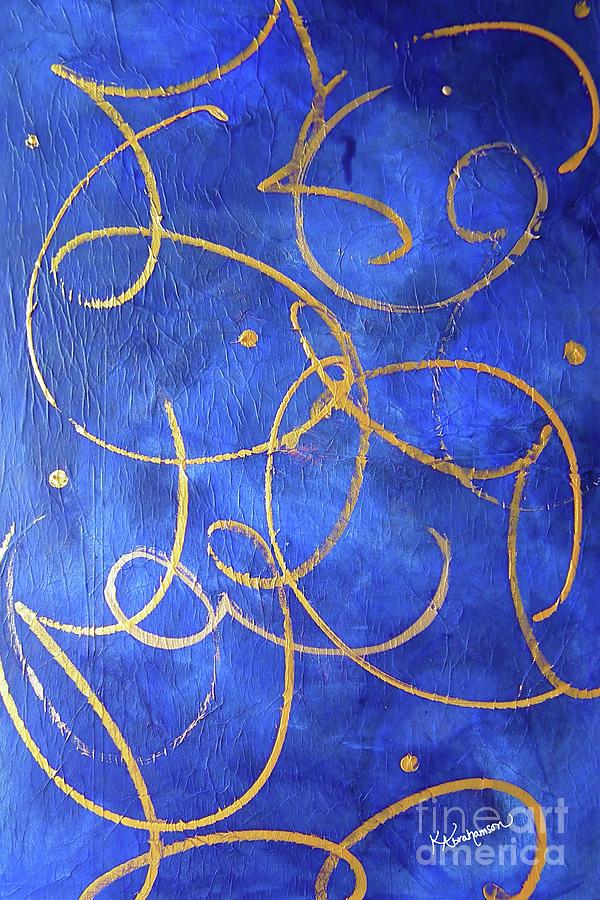 Gilded Symphony on Blue Painting by Kristen Abrahamson