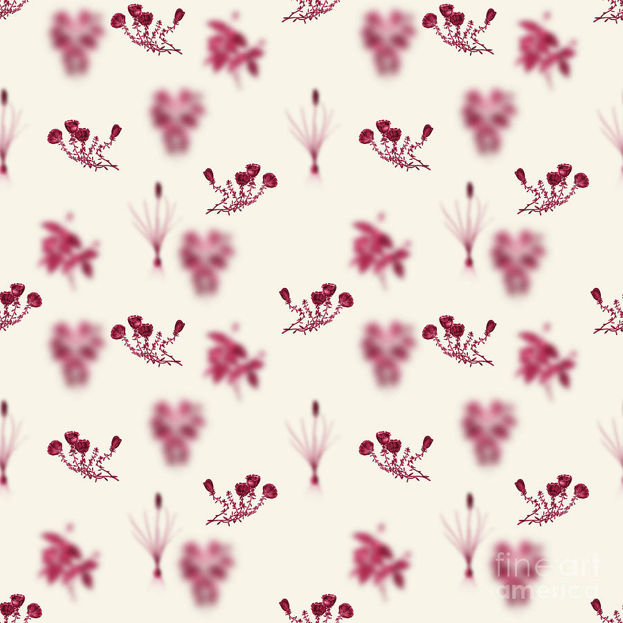 Gillies Purslane Flower Botanical Seamless Pattern In Viva Magenta N.1271 Mixed Media