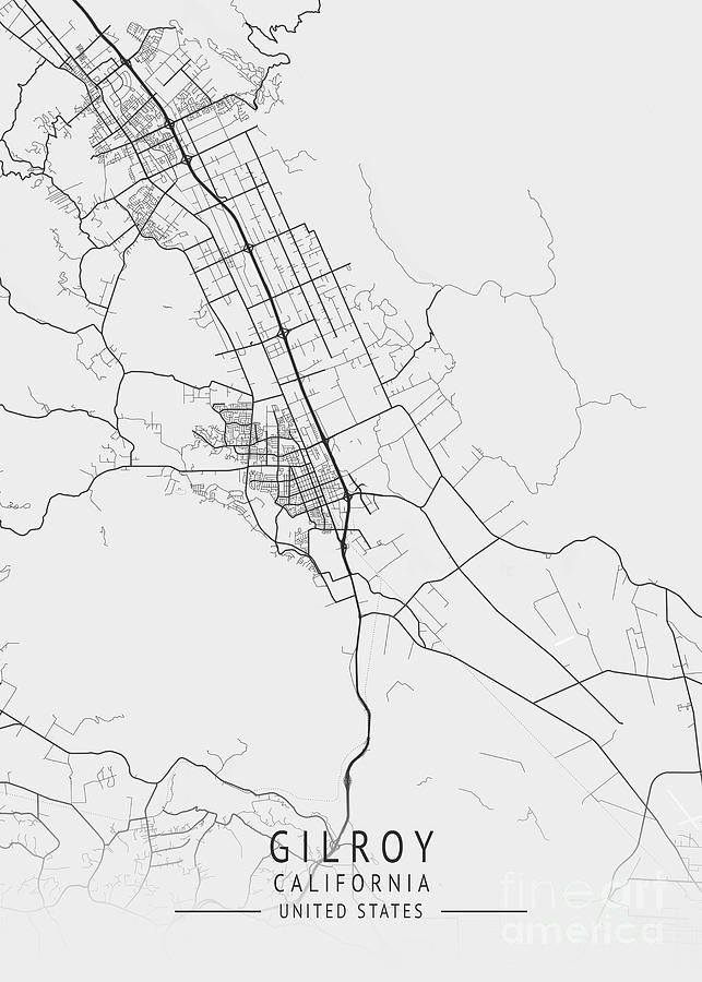Gilroy California Us Gray City Map Digital Art By Tien Stencil Fine Art America 2384