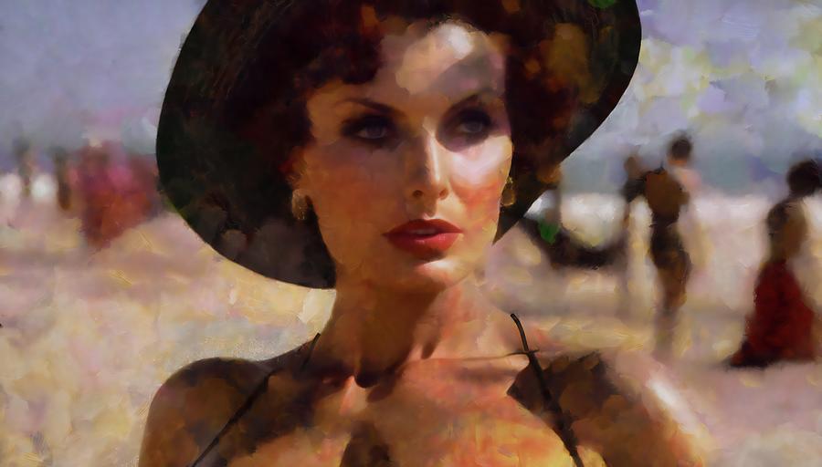 Gina in Rio with a Green Hat Digital Art by Caito Junqueira
