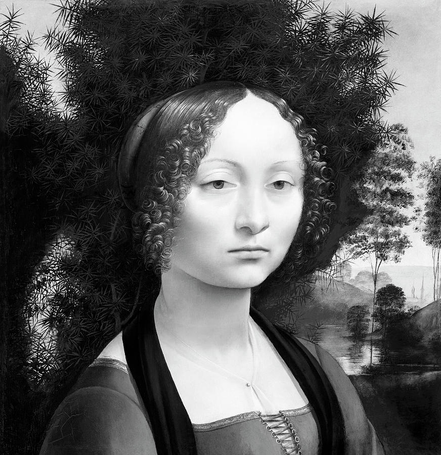Ginevra de Benci by da Vinci BW Photograph by Bob Pardue
