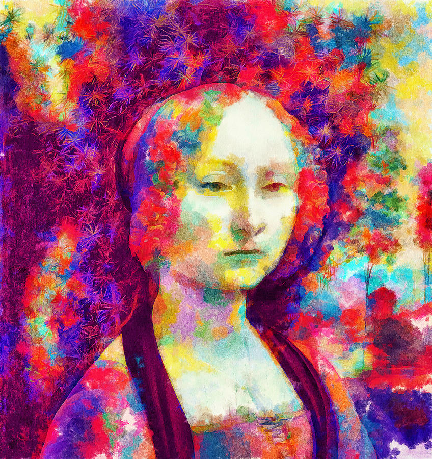Ginevra de Benci by Leonardo da Vinci - colorful digital recreation Digital Art by Nicko Prints