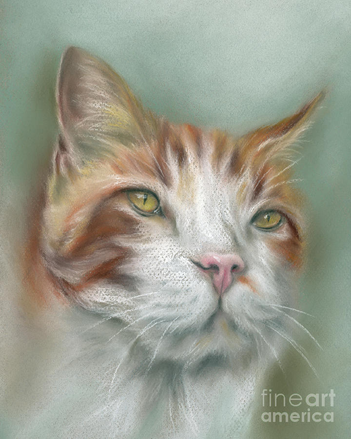 Ginger and White Tabby Cat with Pink Nose Painting by MM Anderson