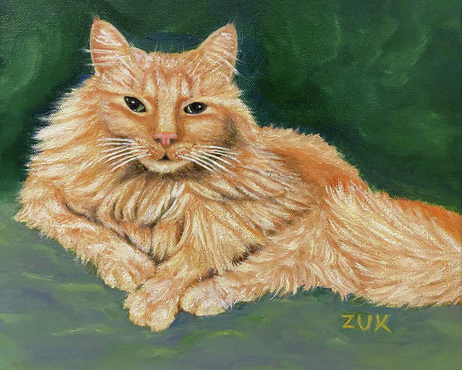 Ginger Cat Portrait Painting by Karen Zuk Rosenblatt