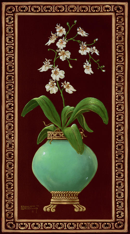 Flower Painting - Ginger Jar with Orchids II by Janet Kruskamp
