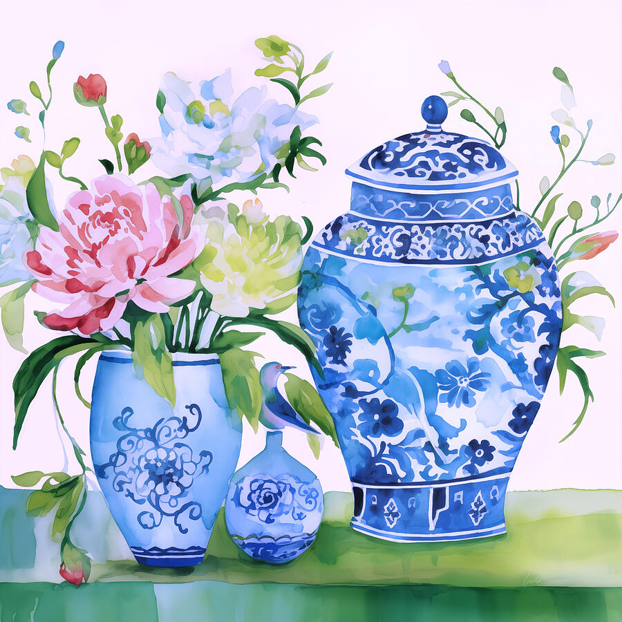 Ginger Jars and Peonies Painting by Kimberly Potts - Fine Art America