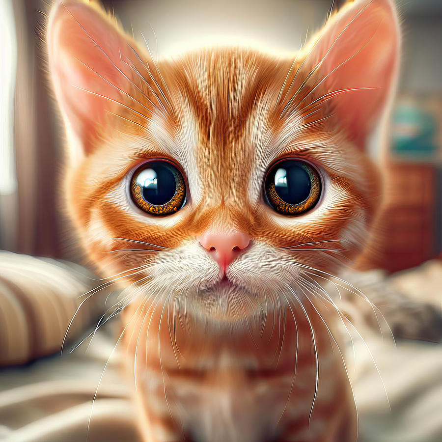 Ginger Kitten Staring Portrait Digital Art by Jill Nightingale