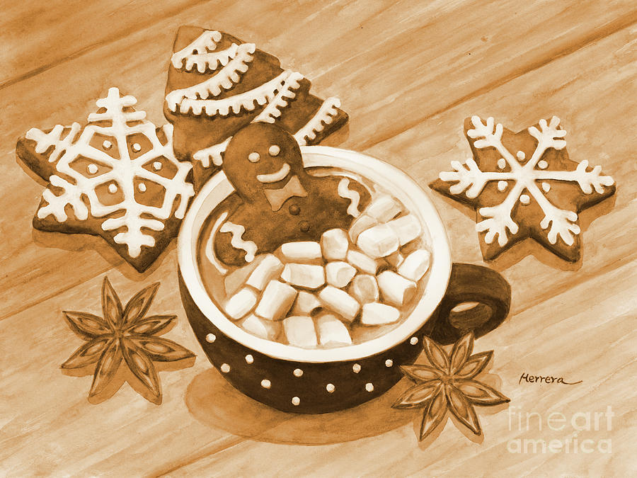 Gingerbread Hot Chocolate In Sepia Painting