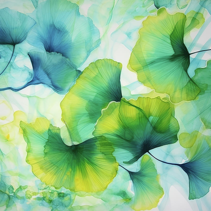 Ginkgo Leaves - Green Blue Digital Art by Peggy Collins